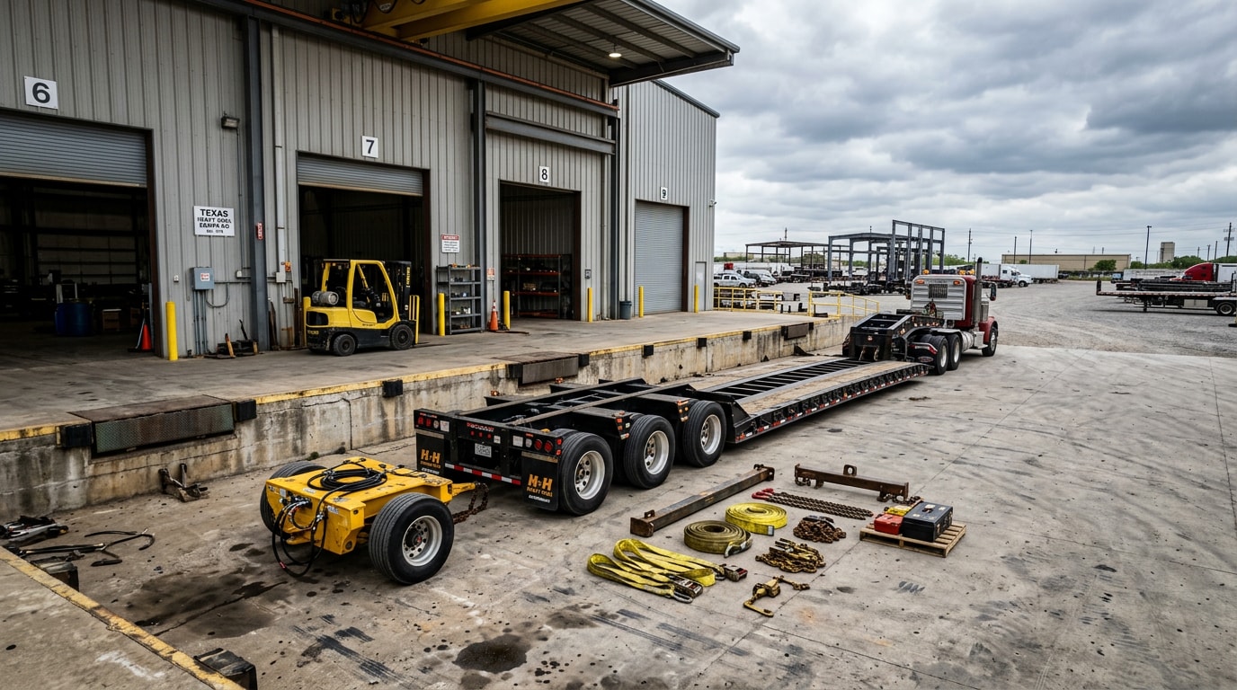 Factory loading dock staged for heavy machinery transport in New Braunfels, TX