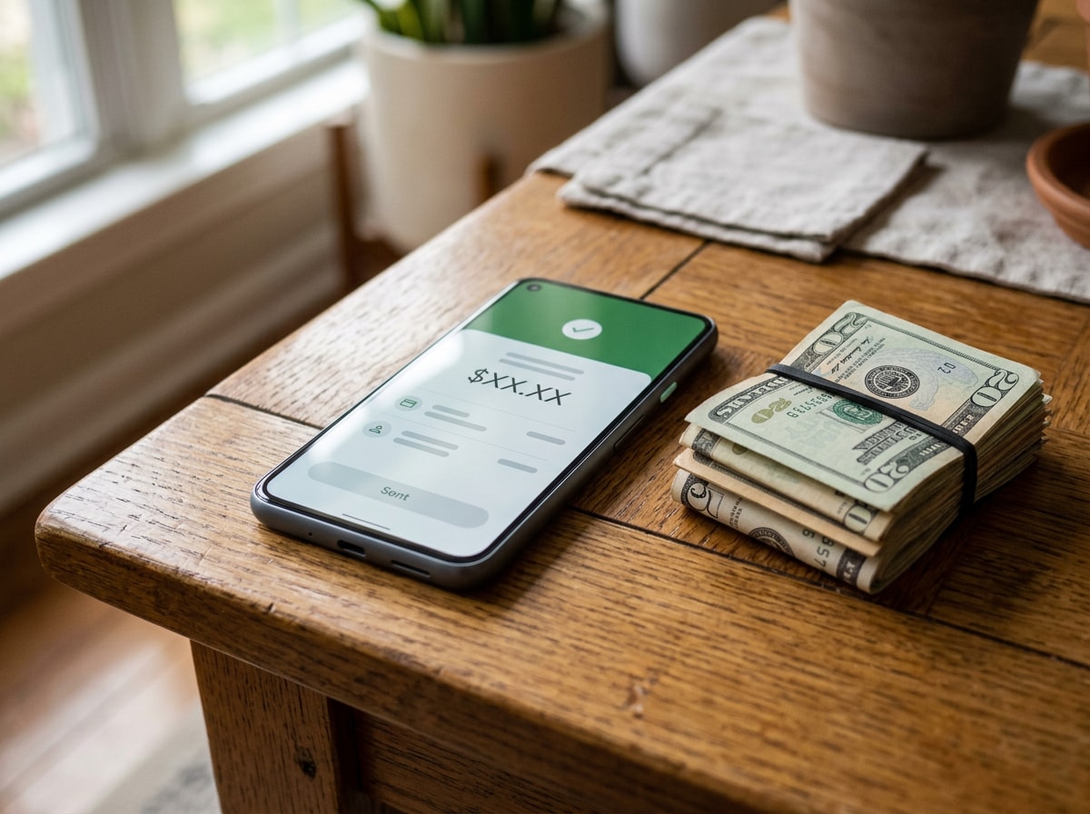 Icon comparing cash payment and digital payment options for tipping movers