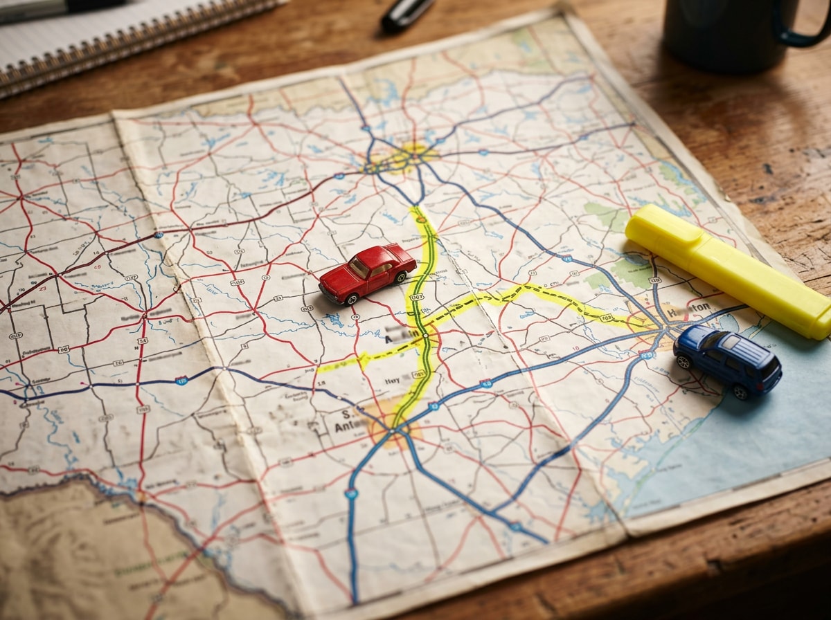 Simple map graphic showing sample shipping routes and cost ranges from the Marion, TX area