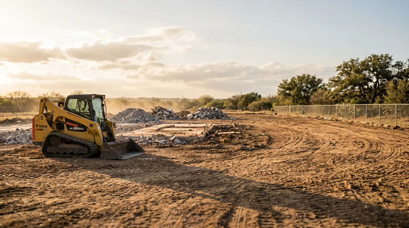 Skid steer loader removing concrete at a demolition site in San Antonio