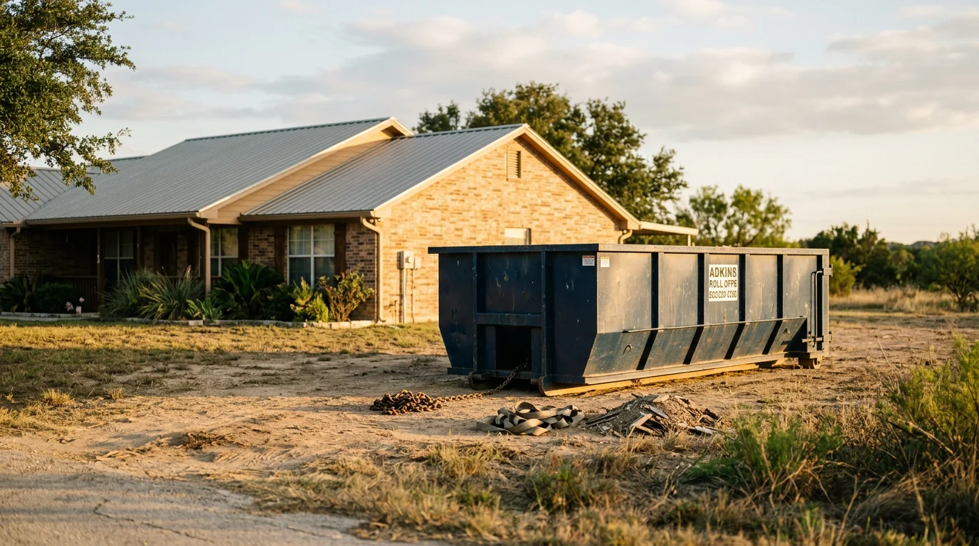 Waste management truck at a construction site in the San Antonio area
